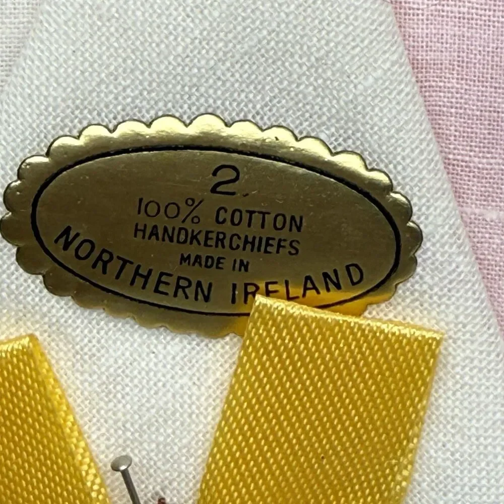 Vintage New In Package 2 Pure Irish Cotton Handkerchiefs. Made In Ireland